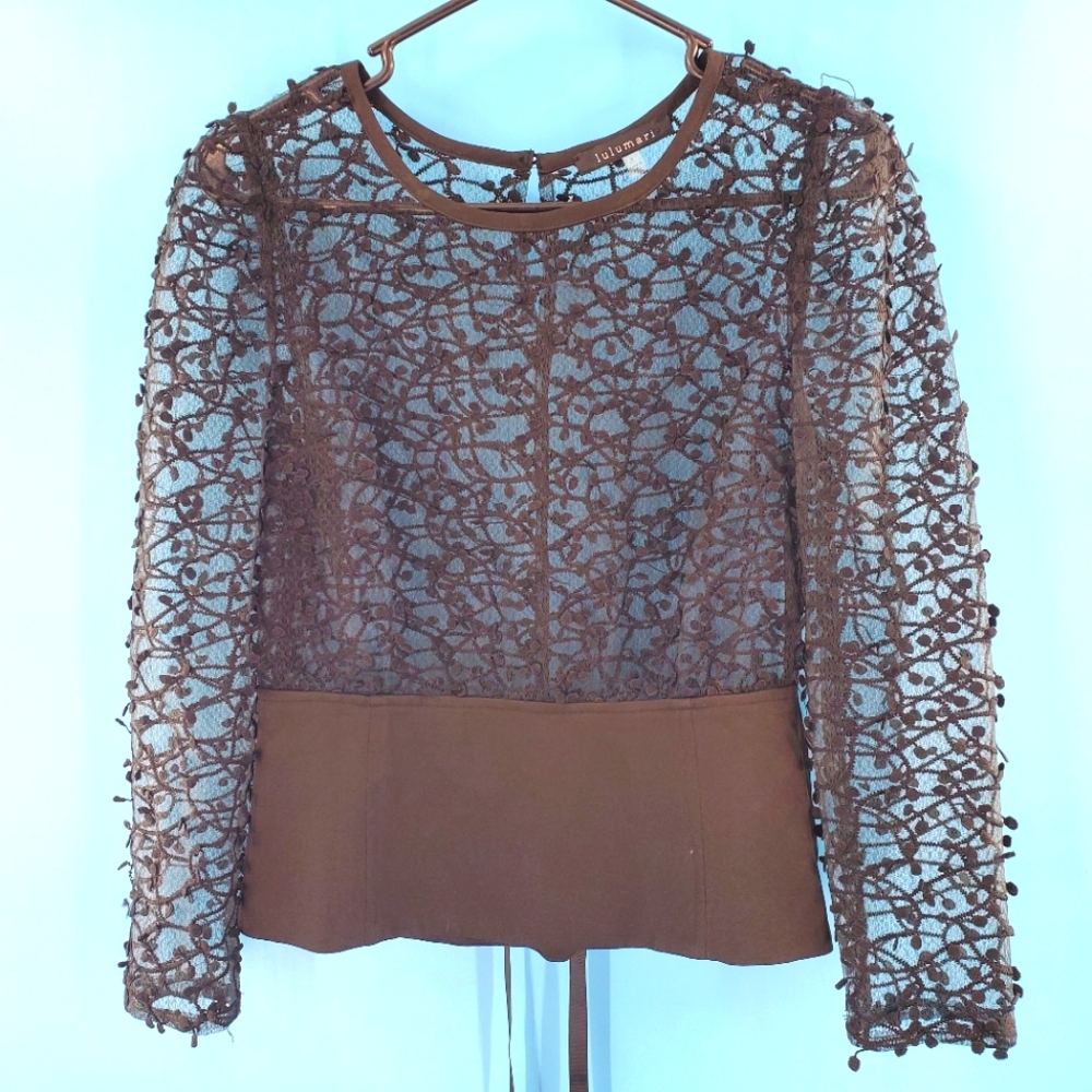 Lulumari black lace sheer long sleeve top